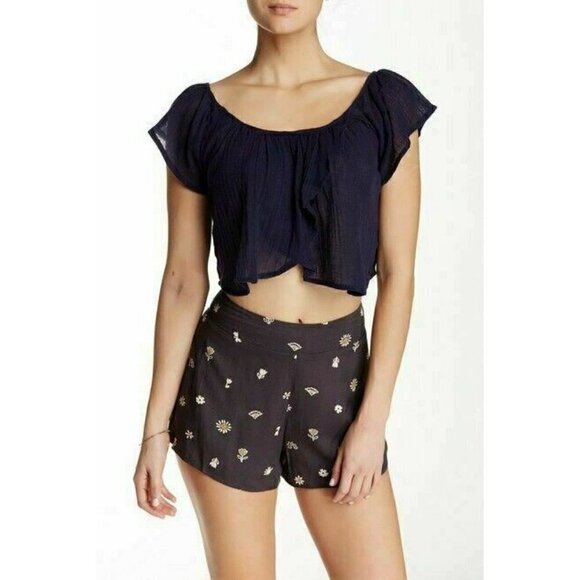 Billabong Womens Navy Blue Cotton Gauze Summer Festival Sol Scoop Crop Top Sz S - Picture 5 of 9
